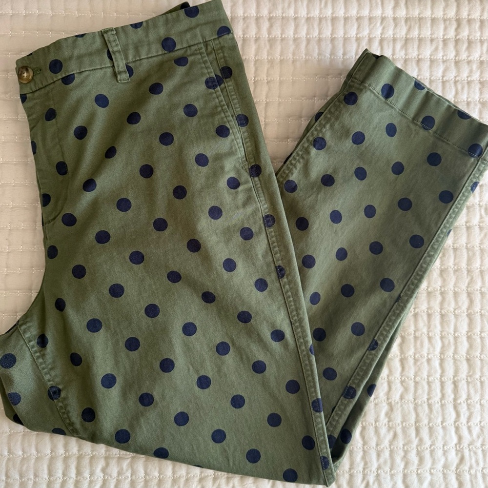 J.Crew High Rise Girlfriend Chino Pants Olive Green Polka Dot Relaxed Trouser 14 - Picture 8 of 8